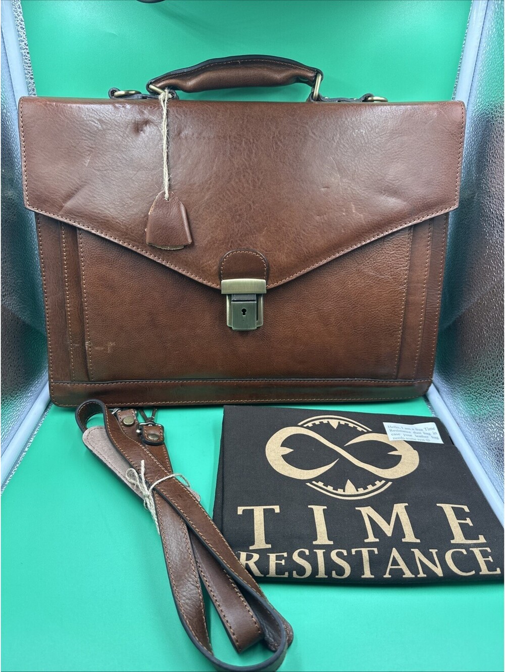 Vintage TIME RESISTANCE Men Bag Vachetta Leather Briefcase The Magus Brown